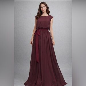 Diyouth Long Burgundy Chiffon A-line Formal Dress Size L 12 Prom Wedding New #1